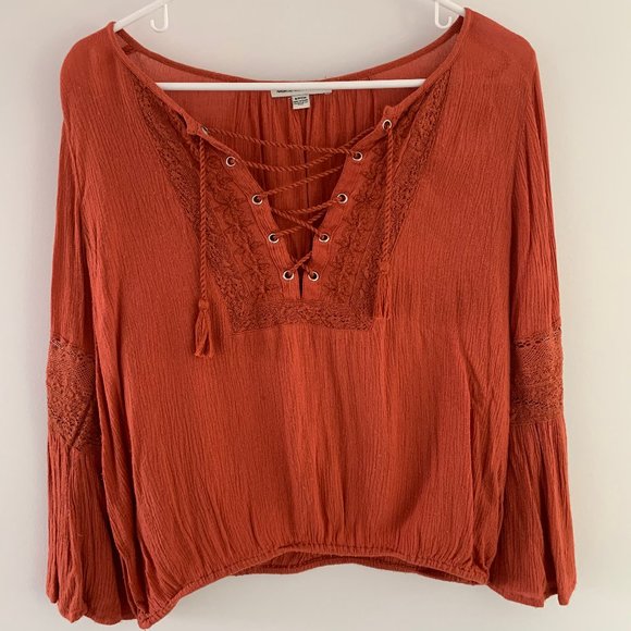 American Eagle Rust Peasant Blouse - Picture 1 of 4